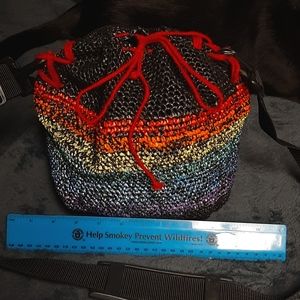 Rainbow drawstring crochet plastic bag